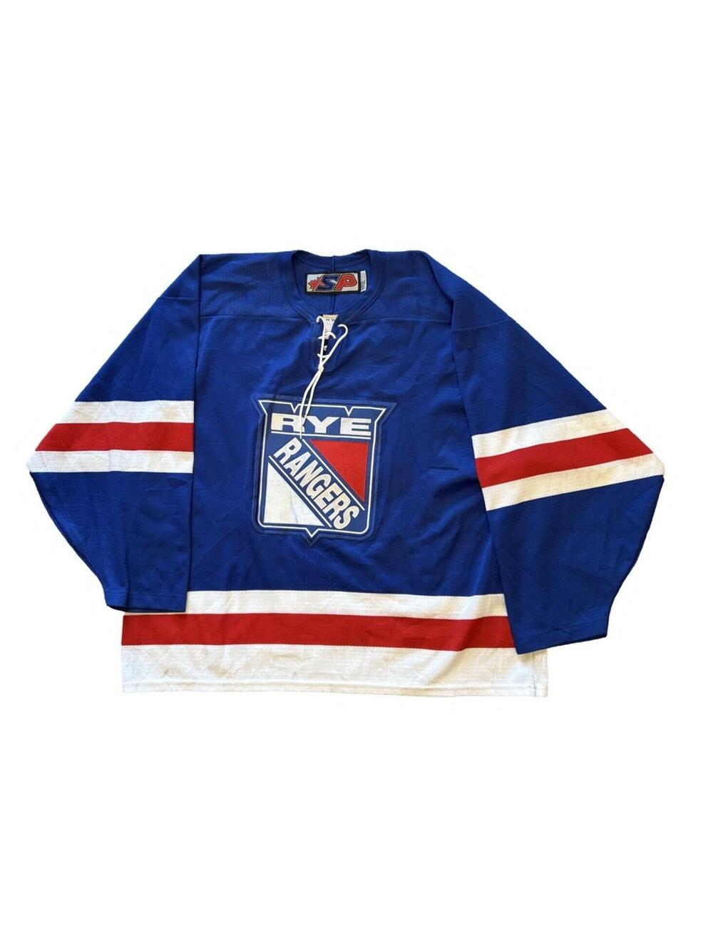 Rye Rangers SP Flo-Knit Hockey Club Jersey Blue New York Canada Men's Size XL